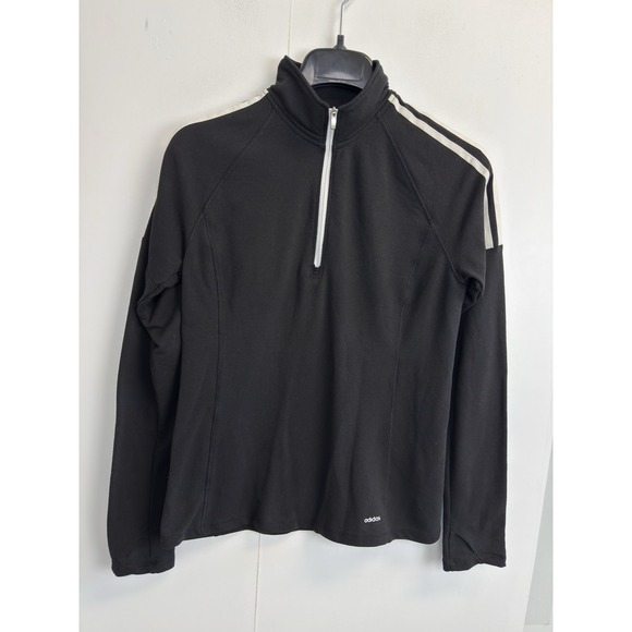 Adidas Women's Size S 1/4 Zip Pullover Active Top Black/White Long Sleeve - Picture 1 of 7